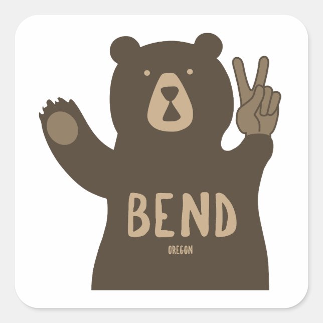 Bend Oregon Peace Bear Square Sticker (Front)