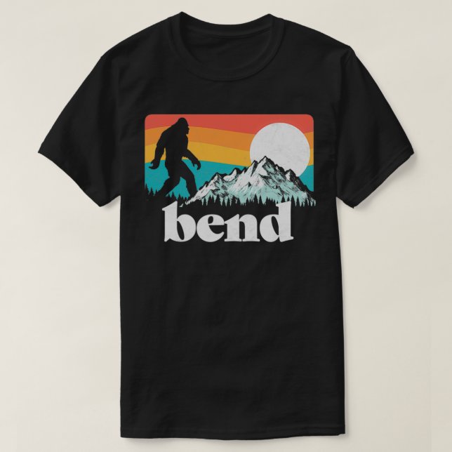 Bend Oregon Retro Bigfoot Mountains T-Shirt (Design Front)