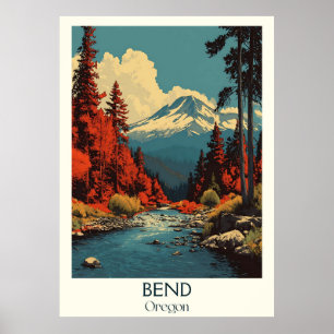Bend Oregon Vintage River Forest Travel Art Poster