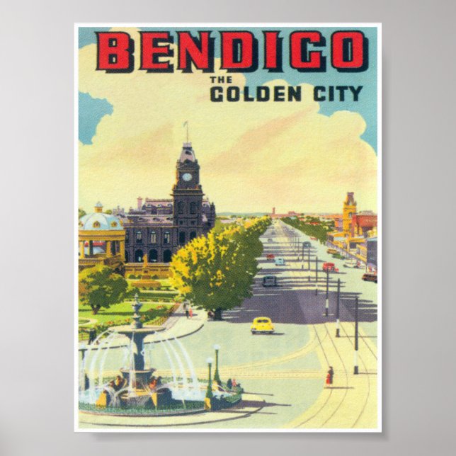 Bendigo Australia Vintage Travel Poster (Front)