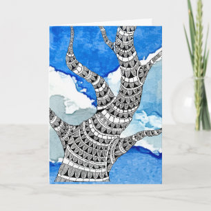 Bendy Tree Design Clouds Blue Sky Greeting Card
