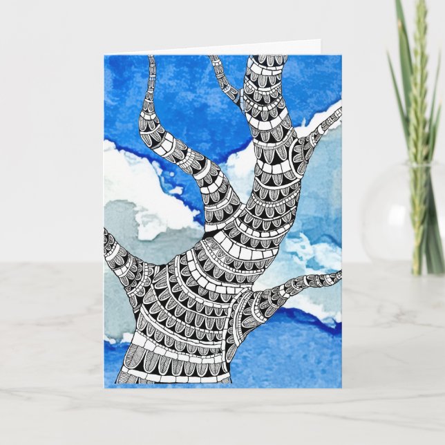Bendy Tree Design Clouds Blue Sky Greeting Card (Front)