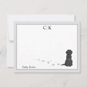 Bene the Labradoodle Dog Gray Border Monogram Card