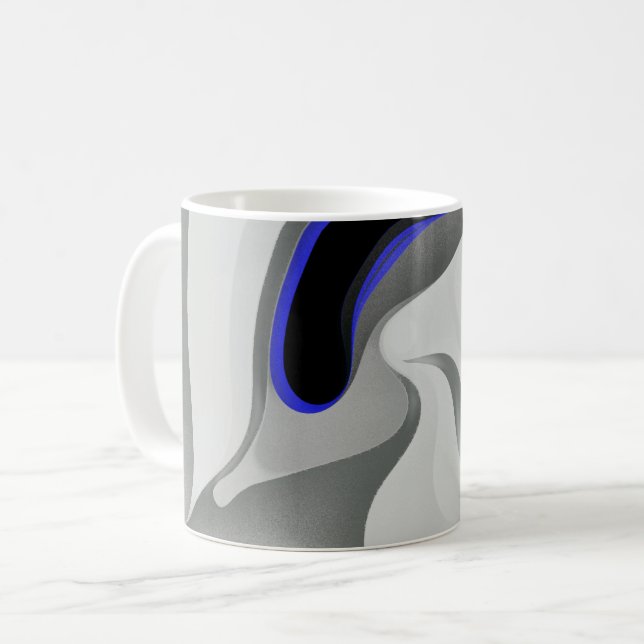 Beneath the Blue: Abstract Grey, Black & Blue Coffee Mug (Front Left)