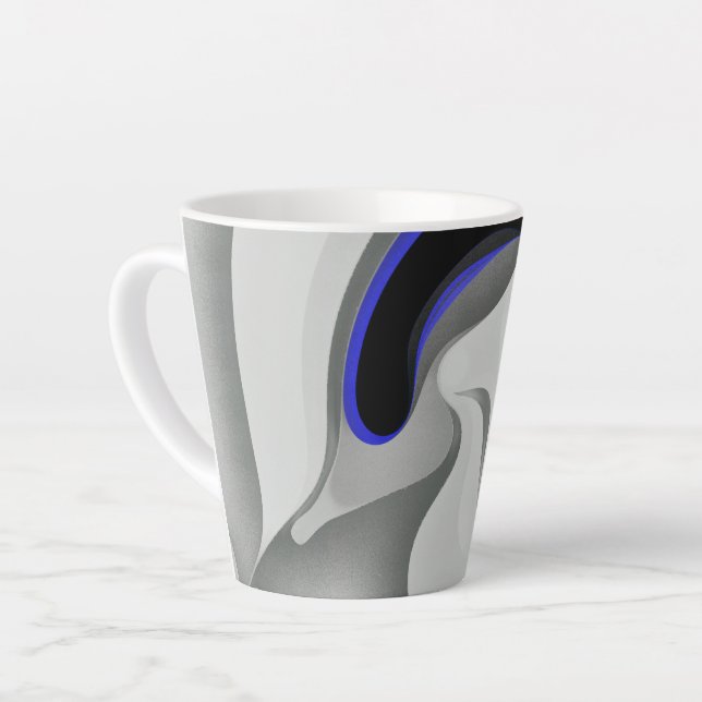 Beneath the Blue: Abstract Grey, Black & Blue Latte Mug (Left Angle)