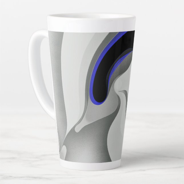 Beneath the Blue: Abstract Grey, Black & Blue Latte Mug (Left Angle)