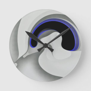 Beneath the Blue: Abstract Grey, Black & Blue Round Clock