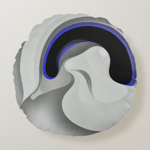 Beneath the Blue: Abstract Grey, Black & Blue Round Cushion