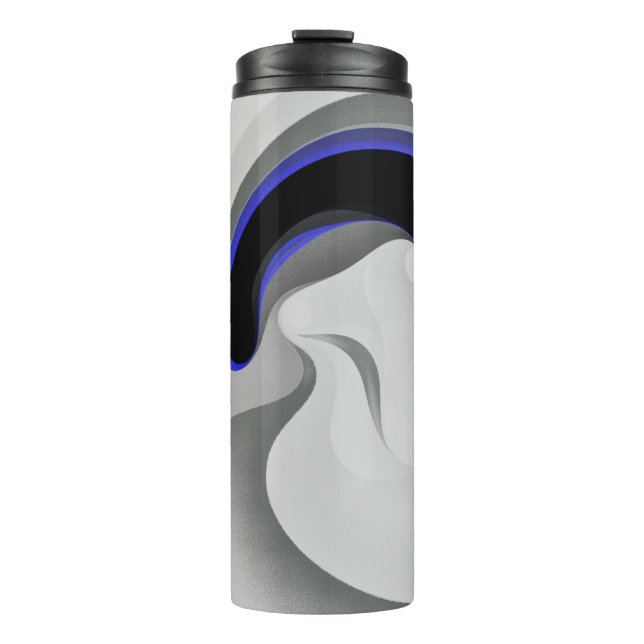 Beneath the Blue: Abstract Grey, Black & Blue Thermal Tumbler (Front)