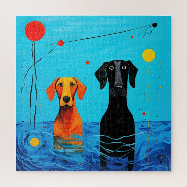 Beneath the Blue Horizon -  Surreal Colourful Dogs Jigsaw Puzzle (Vertical)