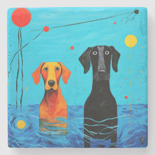 Beneath the Blue Horizon -  Surreal Colourful Dogs Stone Coaster