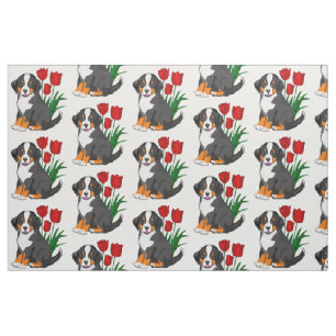 Benese Mountain Puppy With Tulips Fabric