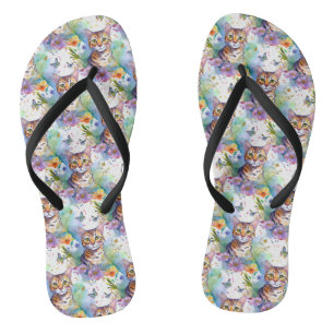 Bengal Cat and Flowers Flip Flop