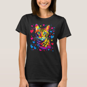 Bengal Cat Blue Red Heart T-Shirt