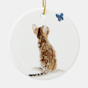 Bengal Cat  & Butterfly Ceramic Ornament