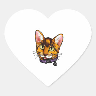 Bengal cat Cats Kitty Cartoon Face Love sweet cute Heart Sticker