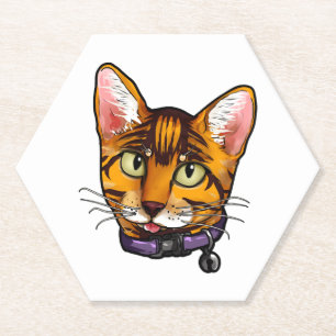 Bengal cat Cats Kitty Cartoon Face Love sweet cute Paper Coaster