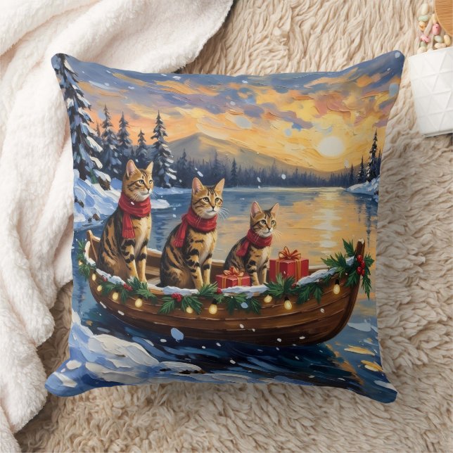 Bengal Cat Christmas Boat Holiday Cushion (Blanket)
