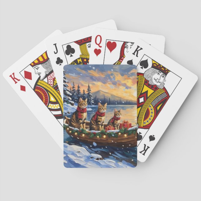 Bengal Cat Christmas Boat Holiday Playing Cards (Back)