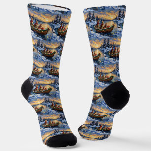 Bengal Cat Christmas Boat Holiday Socks
