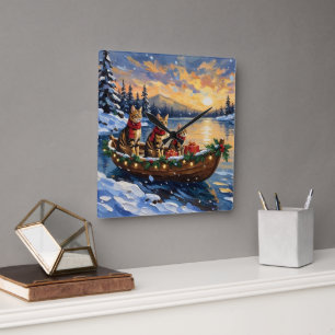 Bengal Cat Christmas Boat Holiday Square Wall Clock