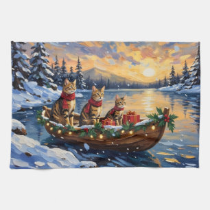 Bengal Cat Christmas Boat Holiday Tea Towel