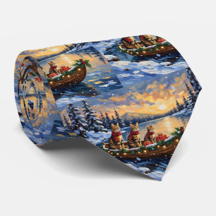 Bengal Cat Christmas Boat Holiday Tie