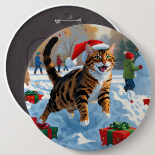 Bengal Cat Christmas Festive Snow Scene 6 Cm Round Badge