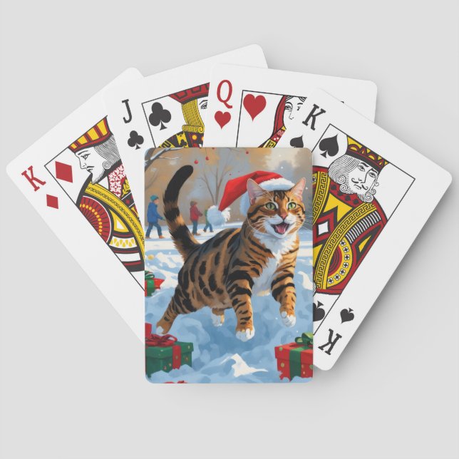 Bengal Cat Christmas Festive Snow Scene Playing Cards (Back)