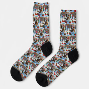 Bengal Cat Christmas Festive Snow Scene Socks