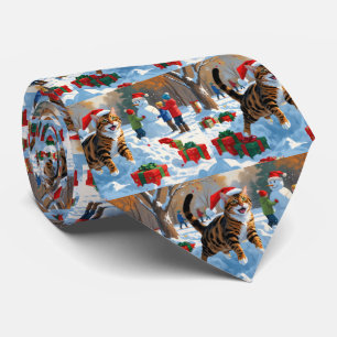 Bengal Cat Christmas Festive Snow Scene Tie