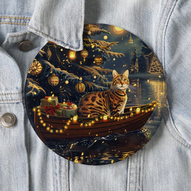 Bengal Cat Christmas Festive Voyage 6 Cm Round Badge (In Situ)