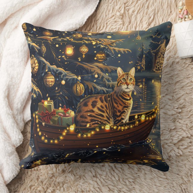 Bengal Cat Christmas Festive Voyage Cushion (Blanket)