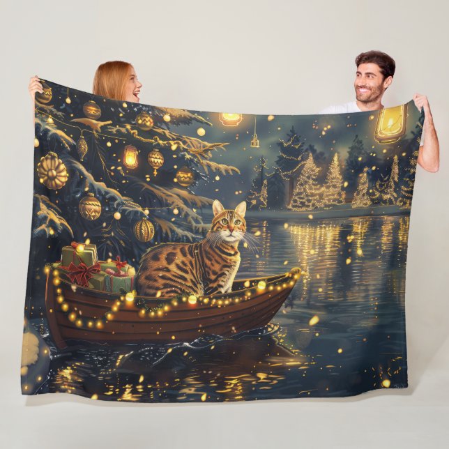 Bengal Cat Christmas Festive Voyage Fleece Blanket (In Situ)