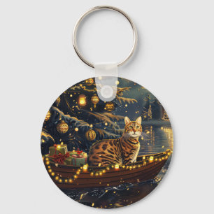 Bengal Cat Christmas Festive Voyage Key Ring