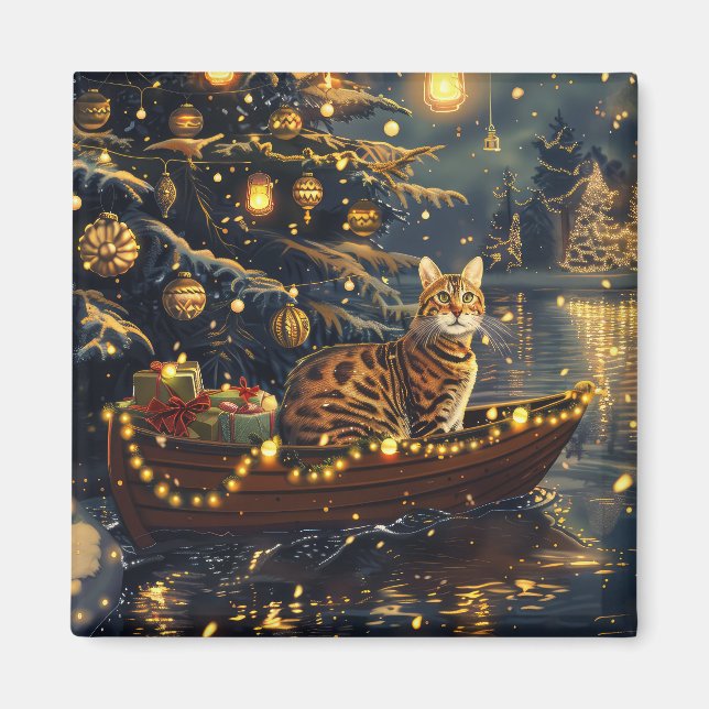Bengal Cat Christmas Festive Voyage Magnet (Front)