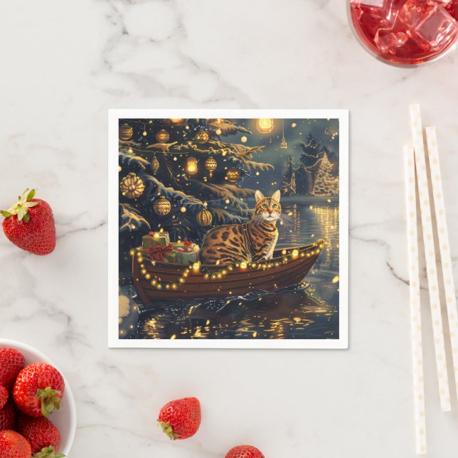 Bengal Cat Christmas Festive Voyage Napkin (Insitu)
