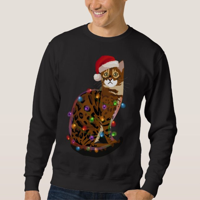 Bengal Cat Christmas Lights Xmas Cat Lover Sweatshirt (Front)