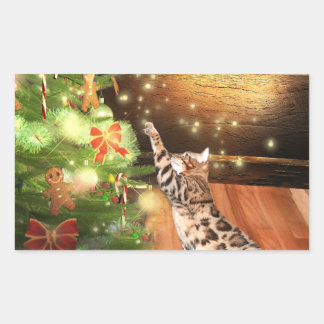 Bengal cat Christmas Rectangular Sticker