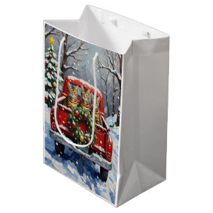 Bengal Cat Christmas Red Truck Holiday Medium Gift Bag