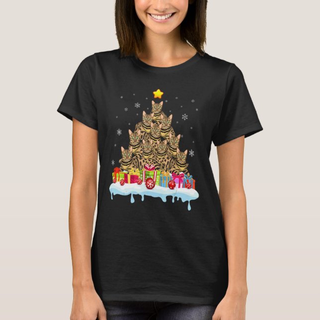 Bengal Cat Christmas Tree Cat Xmas T-Shirt (Front)