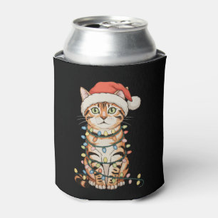 Bengal Cat Christmas Tree Lights Santa Hat Xmas Can Cooler