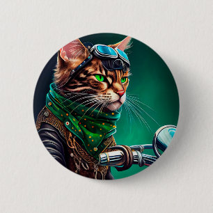 Bengal Cat driving bike St. Patrick's Day 6 Cm Round Badge