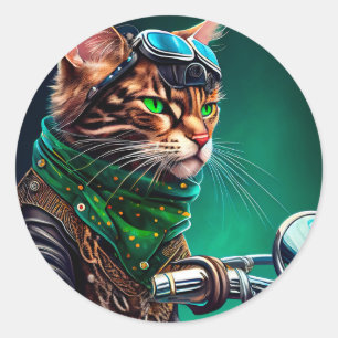 Bengal Cat driving bike St. Patrick's Day Classic Round Sticker
