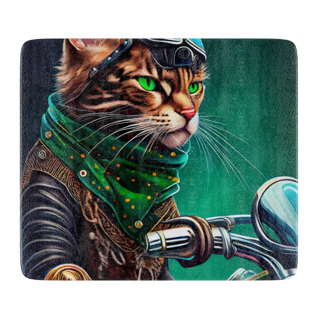 Bengal Cat driving bike St. Patrick's Day Cutting Board (Front)
