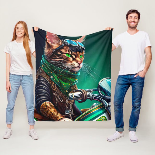 Bengal Cat driving bike St. Patrick's Day Fleece Blanket (In Situ)