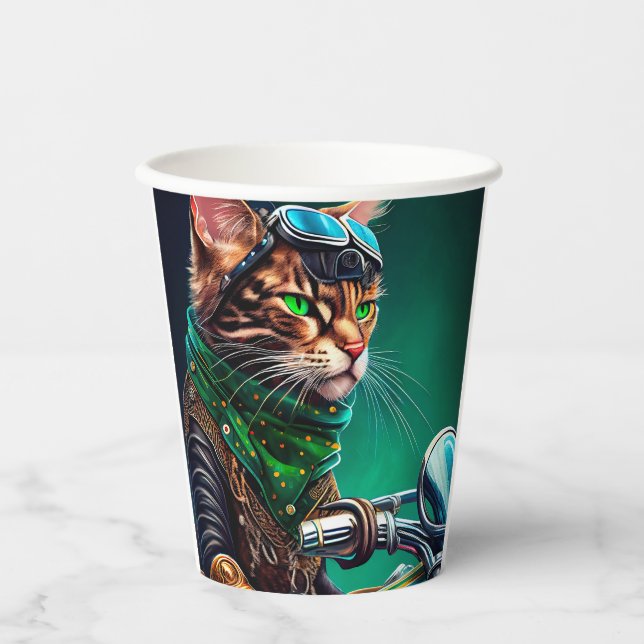 Bengal Cat driving bike St. Patrick's Day Paper Cups (Front)