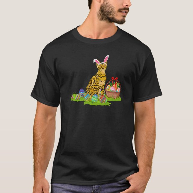 Bengal Cat Easter Egg Hunting Bunny Bengal Cat Eas T-Shirt (Front)