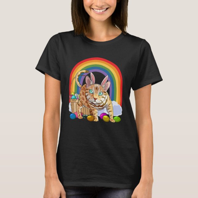Bengal Cat Easter Eggs Bunny Rabbit T-Shirt (Front)
