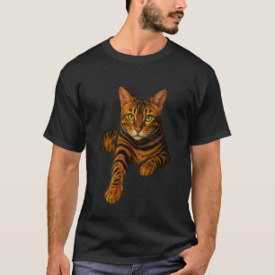 Bengal Cat Green Eyes Realistic Portrait Feline Lo T-Shirt
